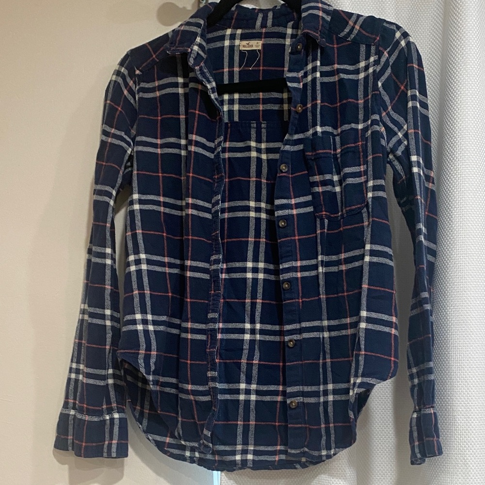 HollisterNavy and White Plaid flannel Shirt XS